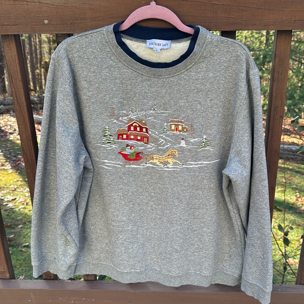 Southern Lady Snowy Christmas Embroidered Sweatshirtrt - Picture 2 of 4